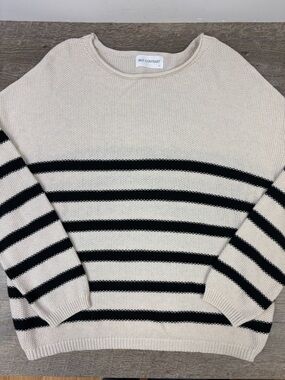 ✨ Self Contrast Striped Knit Sweater | Cream & Black | Relaxed Fit | Large ✨